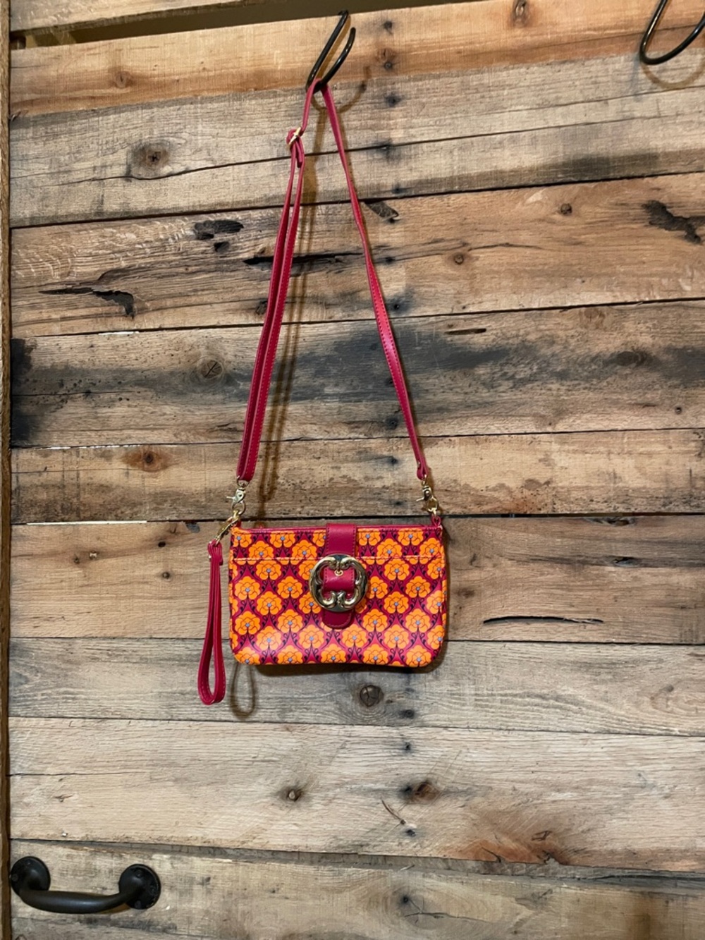 Emma Fox Red and Orange Patterned Crossbody Wristlet